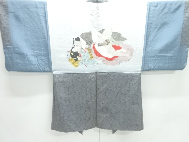 JAPANESE KIMONO / ANTIQUE MENS HAORI / SILK / HIGE TSUMUGI / SHUNGA (lining)